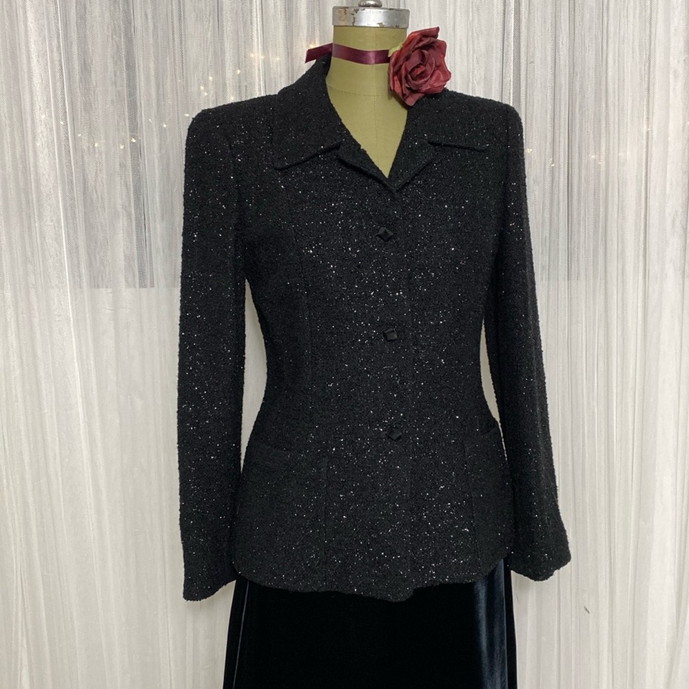 Black festive shimmering women’s wool blend blazer! Holiday parties 🎄🥂 Size 6